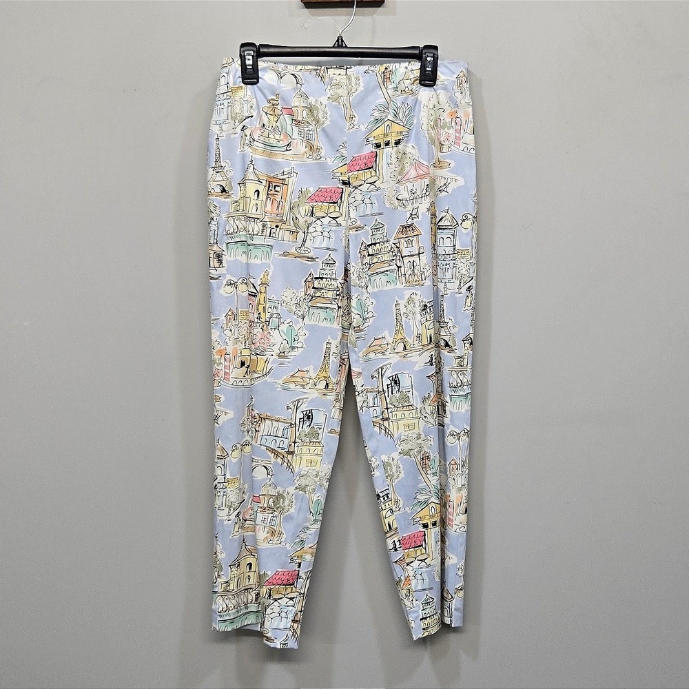 Vintage 80s Talbots Capri Pants 10 Euro Summer Paris Eiffel Tower Travel Print